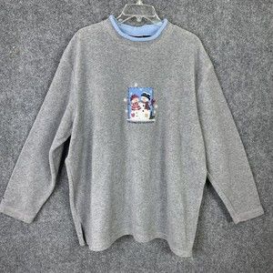 C&B Sport Woman 2X Mock Neck Fleece Top Snowmen Appliqué